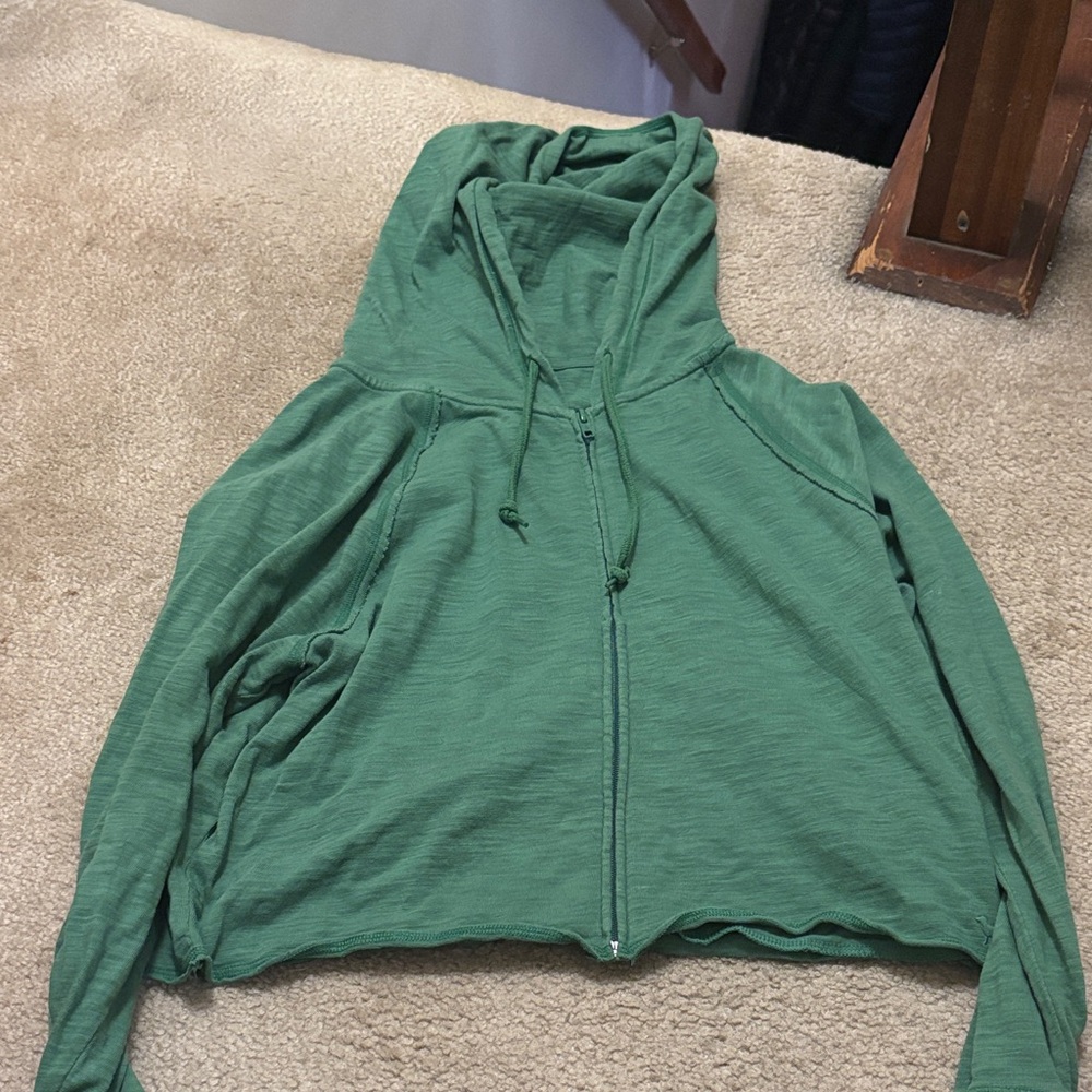 PINK Women's Green Zip-Front Hoodie